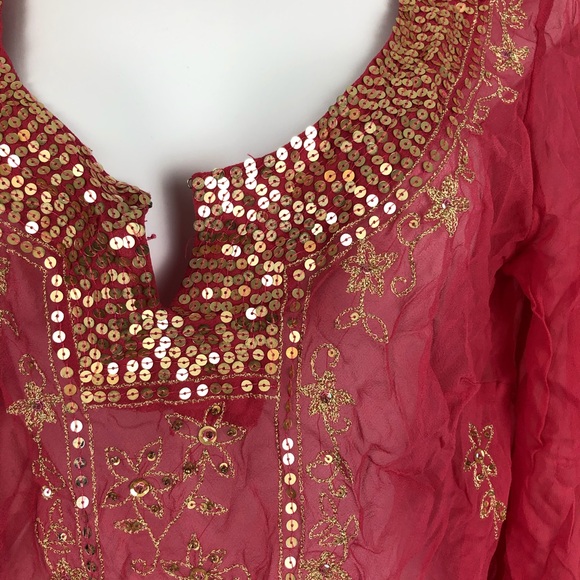 ECI sheer Silk embellished long sleeve top 10 - Picture 2 of 8